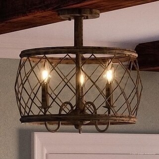 Luxury French Country Semi-Flush Ceiling Light, 14.5"H x 15"W, with Shabby Chic Style, Gold ...